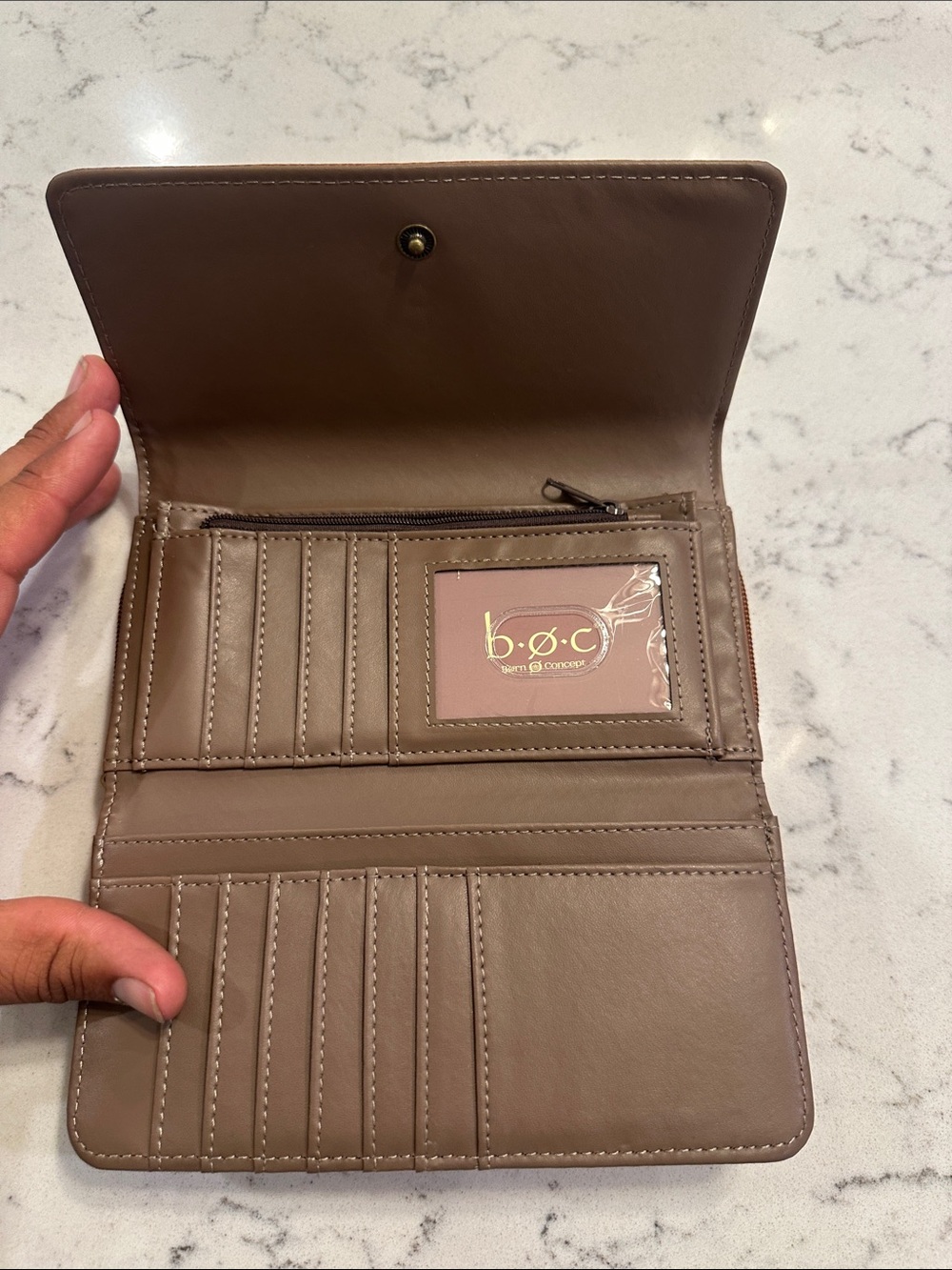 b.o.c. Compact Tri-Fold Wallet in Taupe Brown